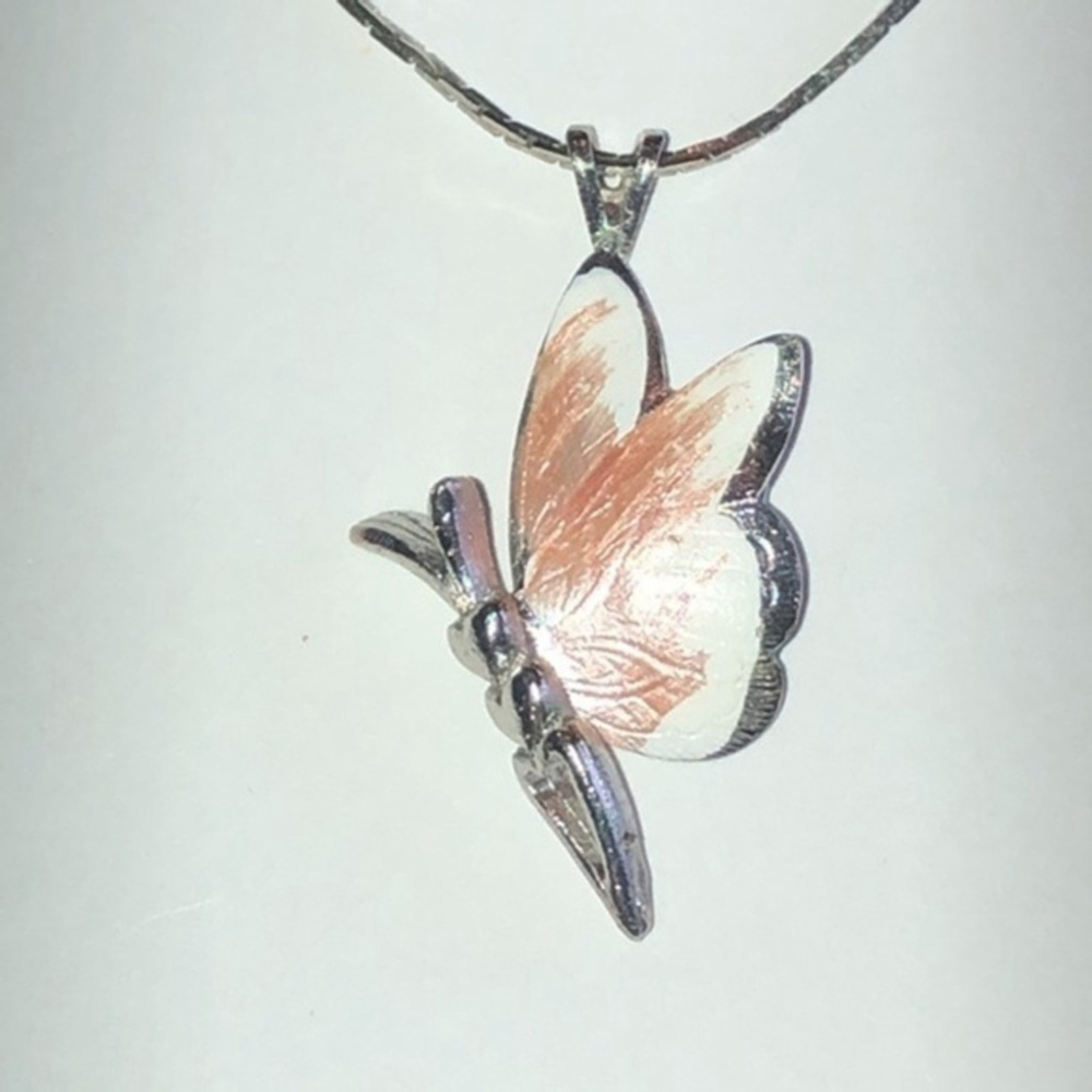 Giovanni Silver Tone Enamel Butterfly Pendant Necklace